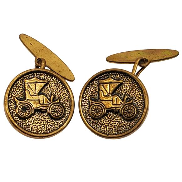 Model T Car Cufflinks Gold Tone Vintage Jewelry Classic Automobile Lover Gift - Picture 2 of 5